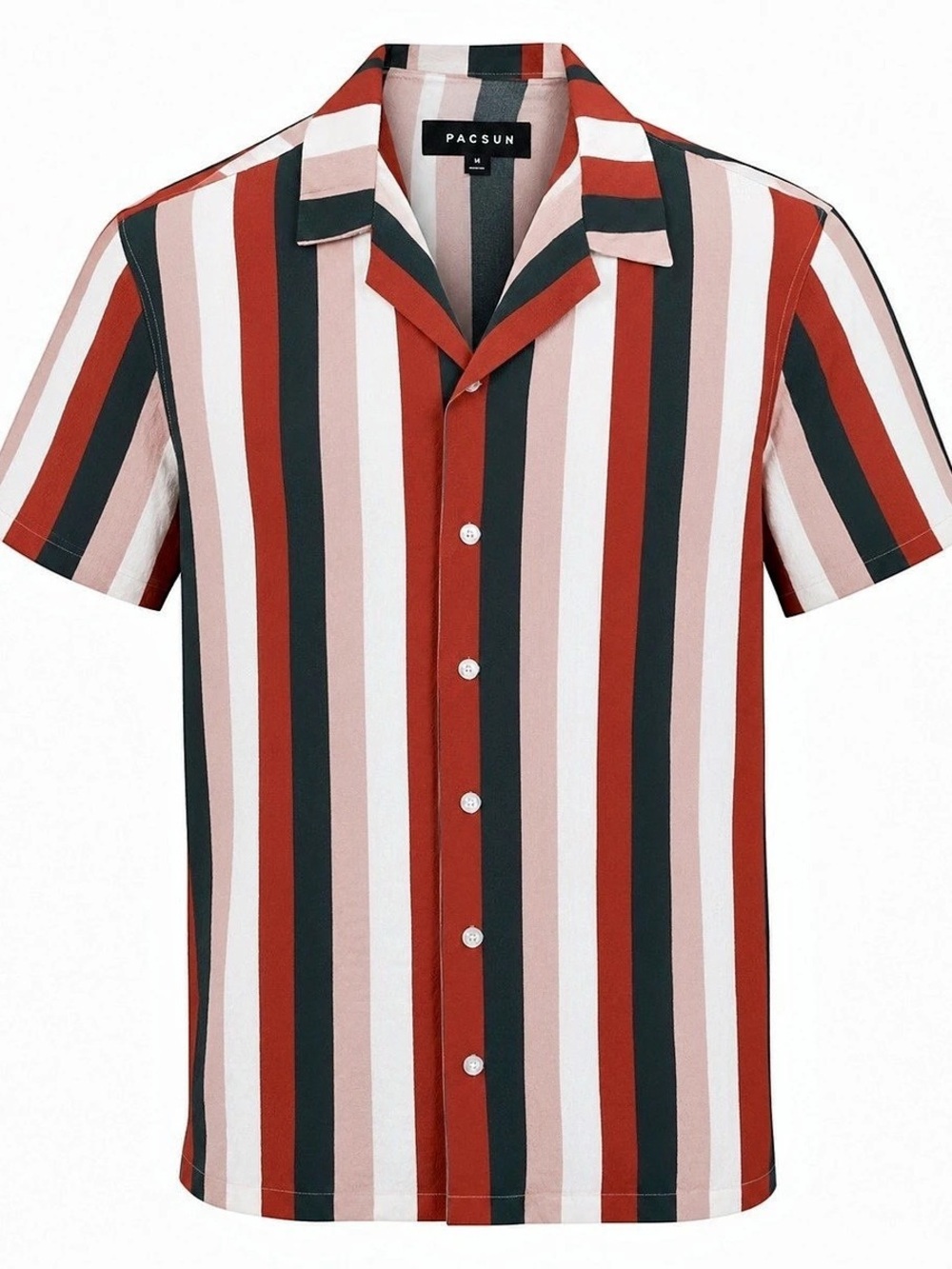 PacSun Viscose Vertical Stripe Camp Shirt Men's Red & Green Medium